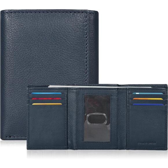 Real Leather Trifold Wallet for Men Blue3